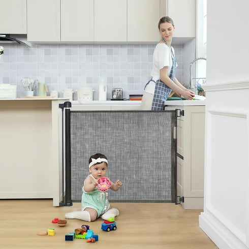 Retractable Baby Gate for Doorways & Stairs - 35" Tall, Extends up to 55" Wide, Child & Pet Friendly, Black