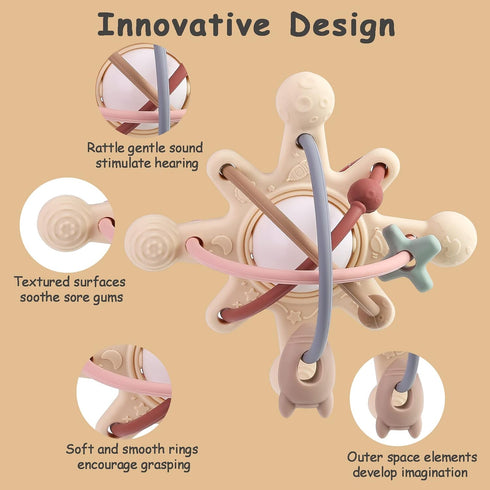 Baby Teething Toy for 3-12 Months, Silicone Rattle Sensory Teether Toy, BPA Free, Milk White Chew Toys for Teething