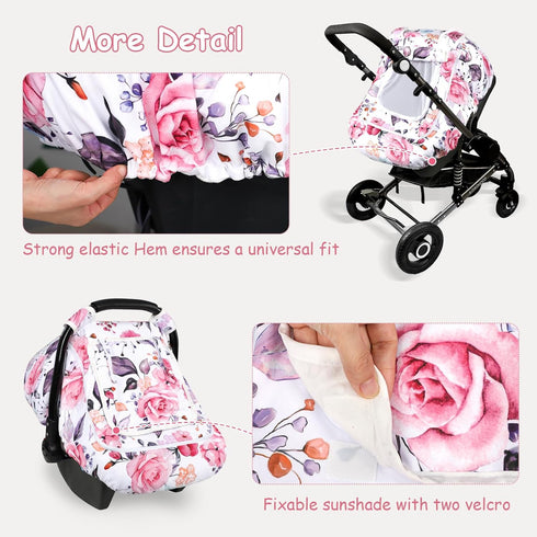 Winter Car Seat Cover Baby with Sunshade & Dual Zipper Windows - Minky Bubble Lined Windproof Soft Shell, Warm Newborn