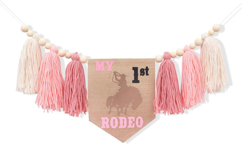 AOQURE Decorations,1st My First Rodeo High Chair Pink Tassel Banner - Cowgirl One Birthday Party Rodeo Birthday