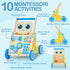 Monlaeurd Robot Wooden Baby Walker, Adjustable Push Pull Toy, Montessori Activity Center, Learning Activity Walker