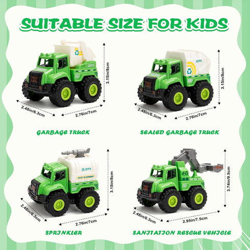 Lovinkiki 4 Pack 1-3 2-5, Set Garbage Truck Toys for Toddlers Push and Go Recycling Trucks for Boys and Girls Ages