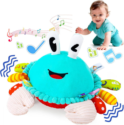 JoySpark Toys Baby Toys 12-18 Months, Musical Crawling Crab Baby Plush Toy, 50 Songs