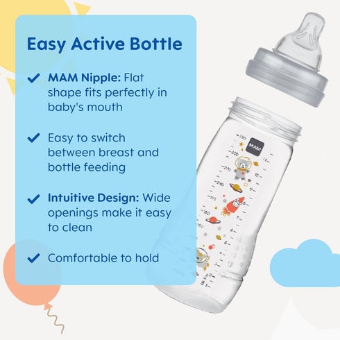 MAM Easy Active Baby Bottles 11oz with Fast Flow Skinsoft Silicone Nipple for 4+ Months Baby