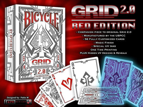 Bicycle Grid 2.0 Red Playing Cards - Poker Size Glows Under Ultraviolet Light