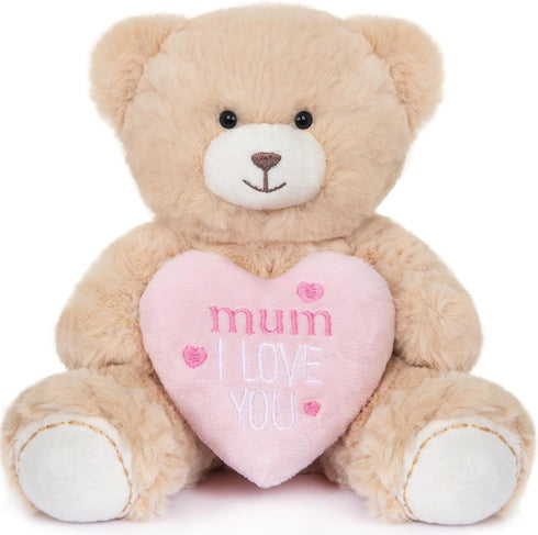 My OLi 7” Plush Teddy Bear Stuffed Animal with Pink Heart, Gifts for Mom, Beige
