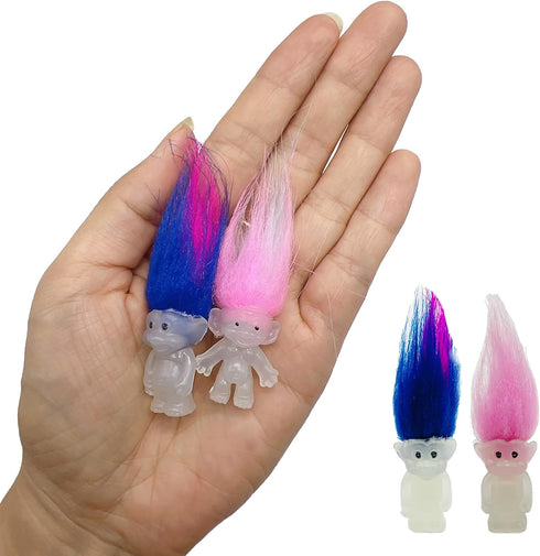 10pcs 1.2" 2.3" (10pcs) Luminous Mini Troll Dolls Glow in The Dark Vintage Action Figures Troll Dolls Bodies, Hair.