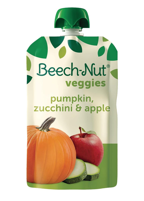 Beech-Nut Baby Food Pouches - Pumpkin Zucchini Apple Veggie Puree Baby & Toddler Food, 3.5 oz (12 Pack)