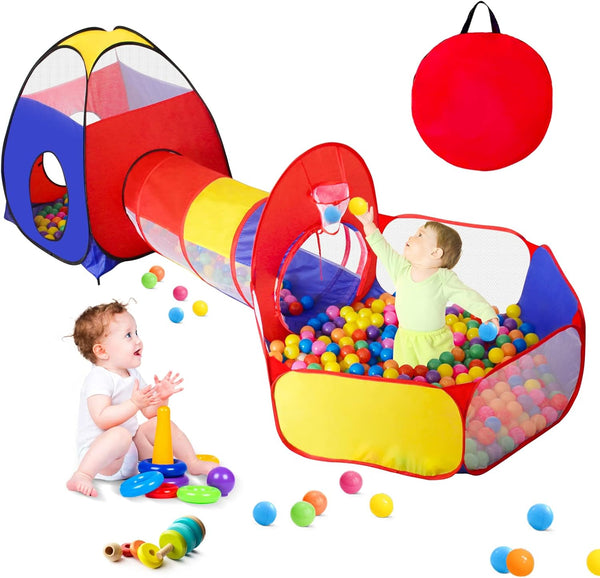3 in 1 Kids Play Tent with Baby Ball Pit and Play Tunnel, Indoor Outdoor Playhouse for Toddlers, Best Birthday Gifts