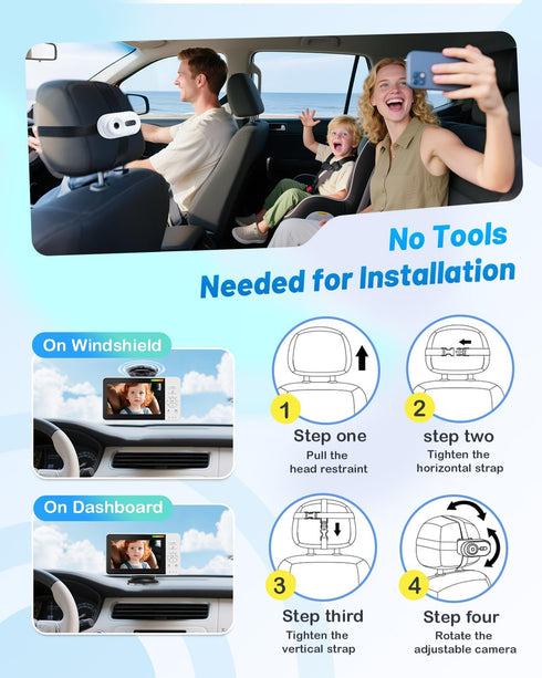 TinyShield 1080P 4X 360 Wireless Baby Car Camera for Newborn Essentials with Auto Night Vision, HD Car Baby Monitor