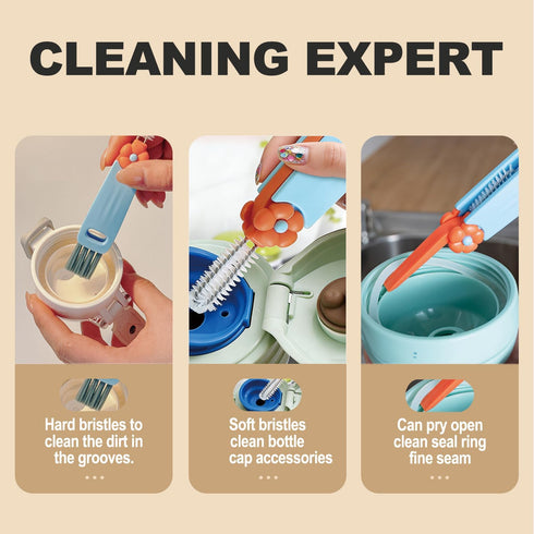DWNDN 3 1 Set, 3PCS in Cup Lid Gap Cleaning Brush Bottle Cleaning Brush Multifunctional Bottle Cleaner Brush Home