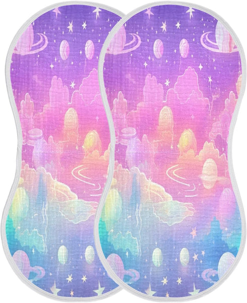 Bulletgxll Set 4, Rainbow Galaxy Space Unisex Baby Burp Cloths of Soft Absorbent Organic Cotton Muslin Burping Cloths