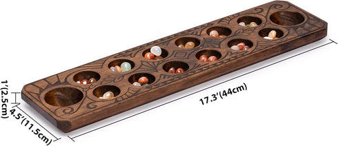 Set 17.3-Inch Yellow Mountain Imports Mancala with Solid Wood Board and Quartz Pebble Playing Pieces