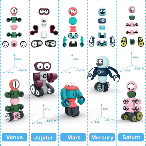Gifts2U 35PCS Set Playset 3-6 Magnetic Robots, Magnetic Blocks for Kids with Storage Box, Stacking Robots Toy STEM