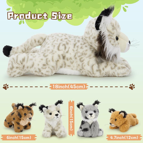 5 Babies,18-inch Muiteiur Piece Lynx Stuffed Animals, Soft Bobcat Stuffed Animals with Cute Plush Toy for Kids Girls