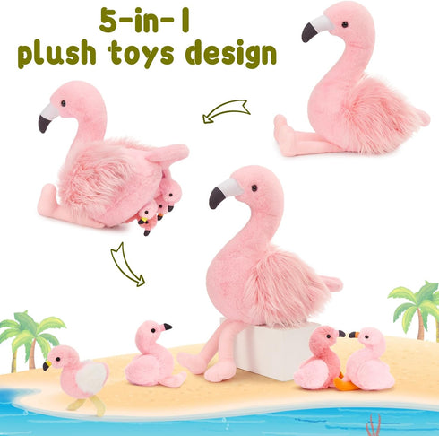 Animals-18in Mommy 4 MorisMos Plush Flamingo Stuffed Stuffed Flamingo with Baby Bird Toys for Girls Boys,Pink Bird