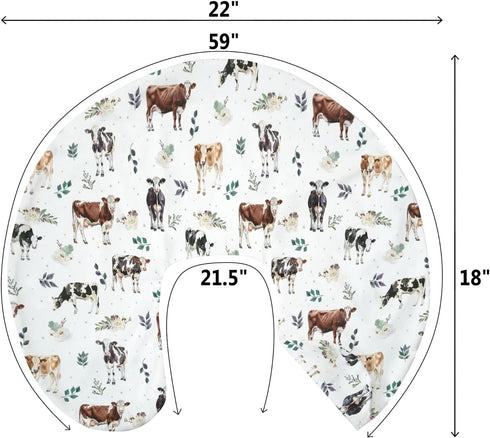 Watercolor Cows Boho Leaves Baby Nursing Pillow Covers for Boy Girl Cow Cattle Breeds Green Leaves Nursing Slipcovers