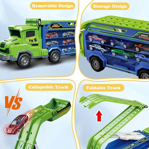 3-5 4-8,Foldable Sets 2.8-Ft 6 3 4 5 6 7 8+ Toddler Car Truck Toys,Car Carrier Truck Toys for Kids Age Car Track