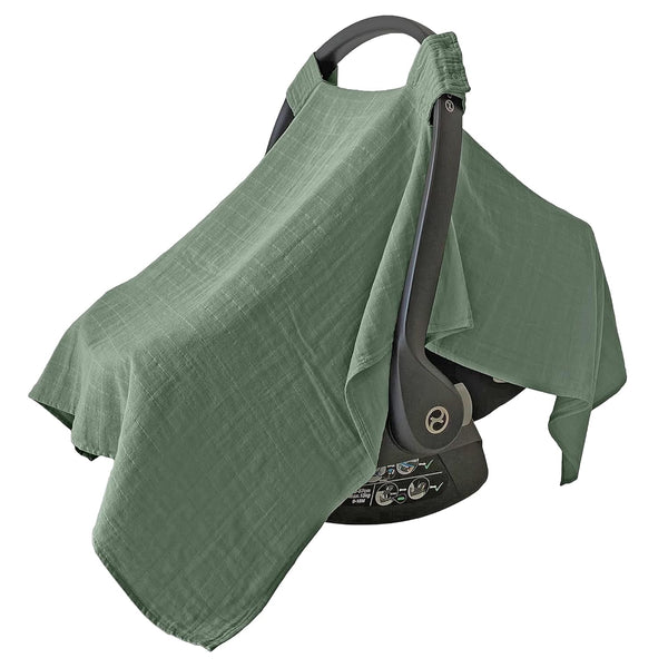 100% Organic Muslin Carseat Cover for Boys or Girls, Roman Green Baby Car Seat Cover