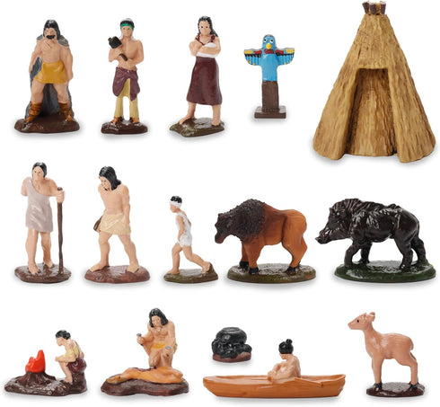 15Pcs Native American Figurines Set - Historical Miniature Indian Figures with Accessories for Decoration