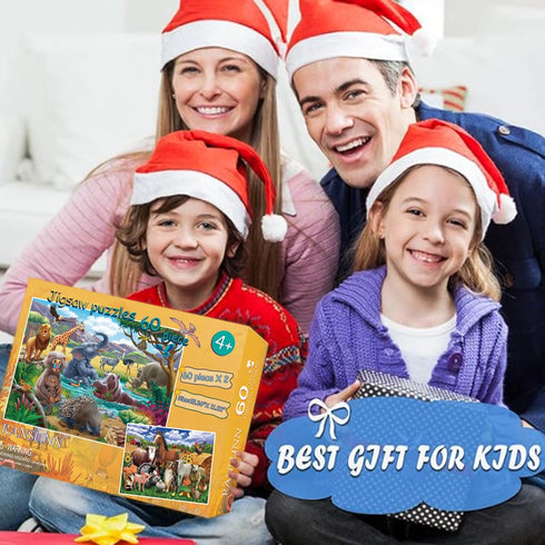 Puzzles for Kids Ages 4-8 - Farm & Wild Animal - 2 Packs 60 Pieces Jigsaw Puzzle for Learning Educational Toys