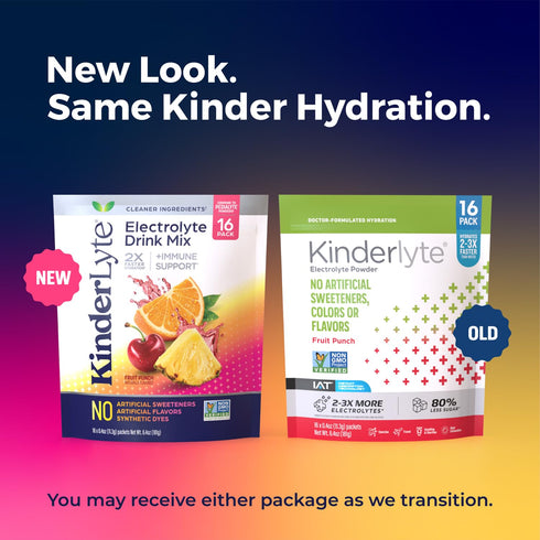 Kinderlyte Electrolyte Powder for Kids and Adults - Drink Mix Hydration Packets (Fruit Punch, 16 Count)
