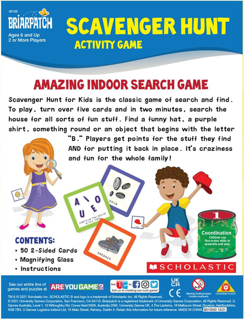Briarpatch Scholastic Early Learning Scavenger Hunt, Family Friendly Board Game for Kindergarten and Preschool Kids