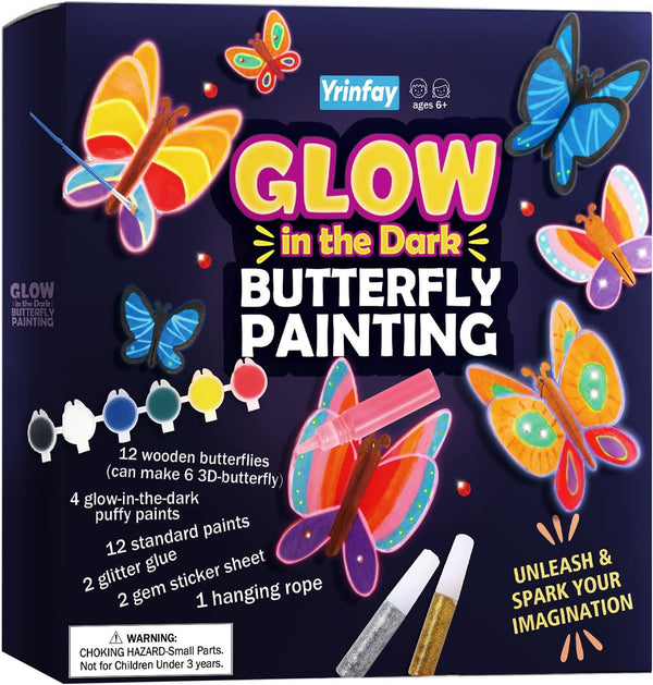 Yrinfay Glow in The Dark Butterfly Painting Kit, Arts and Craft Kit for Kids Age 5-12, Gifts for Boys & Girls