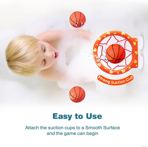 Bath Toys, Bathtub Basketball Hoop for Toddlers with 4 Soft Balls, Mold Free & Strong Suction Cup