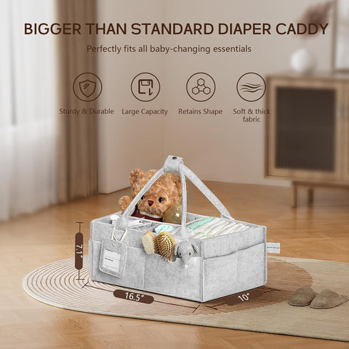 GEMII Diaper Caddy Organizer-Large Baby Caddy Organizer with Handle, Newborn Registry Essentials, Baby Shower Basket