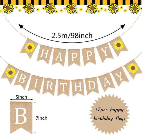 33 Pieces Sunflower Party Supplies, Happy Birthday Banner, Big Cake Topper, Yellow Sunflower Cupcake Topper, Garland