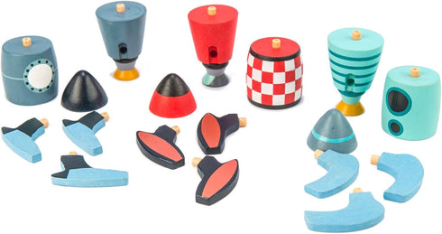 18 Playset 3 3+ Tender Leaf Toys - Rocket Construction - Pc Wooden Construction Toy Builds Space Ships - Develops