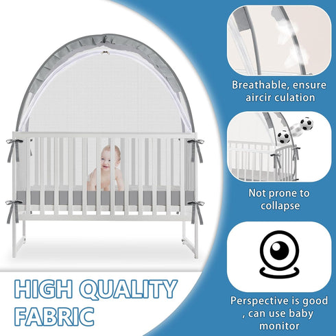 Zkaitoy Crib Tent - Crib Net to Keep Baby in, Stop Baby from Climbing Out of Crib, Pop Up Baby Crib Tent with Double