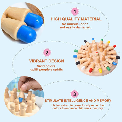Wooden Memory Chess Board Game: Color Memory Matching Brain Teasers Game for Kids Age 3-12 - Toddler Learning Activities Educational Toys - Montessori Toys for 3 4 5 6 7 8+ Year Old Boy Girl Gift