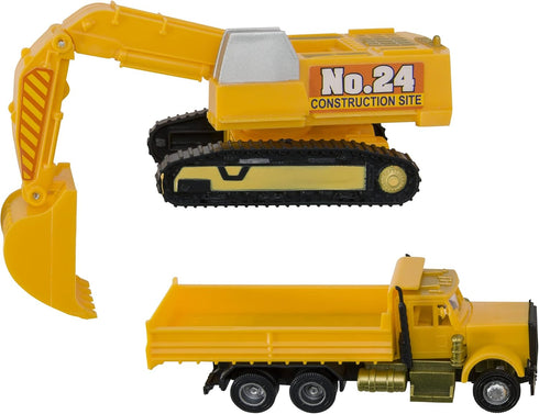2 Set (11826) DecoPac Construction Dig Cake Decoration, Piece Cake Topper with Dump Truck and Moveable Excavator, Food