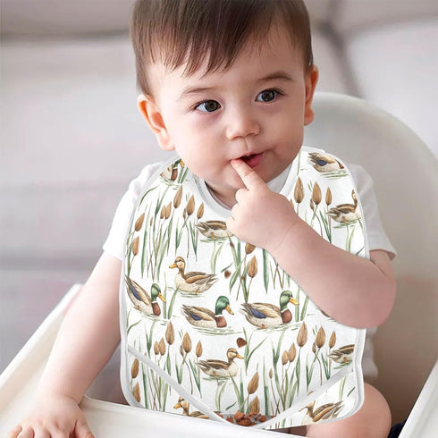 IHCVHQX 1 Pack Baby Feeding Bibs for Boys Girls Watercolor Mallard Ducks Toddler Infant Bandana Drool Bibs with Pocket