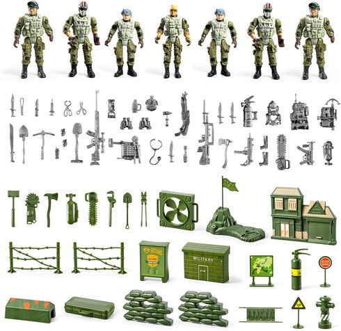 HOSPONY 78-in-1 Sets 4-7 6-8 8-14 Army Men Toys with Realistic Military Truck/Helicopter/Kayak Boat/Motorcycle/Army Men