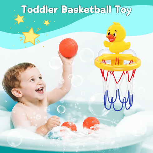 Babelshar 3 Set Bath Toys, Bathtub Basketball Hoop for Toddler Kids, Soft No Hole Balls & Bath Basketball Hoop
