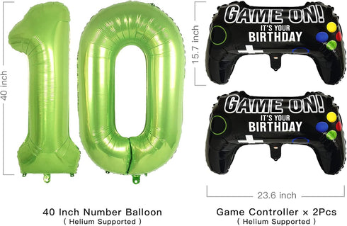 Video Game Party Balloons for Boys 10th Birthday Decorations - 2 Packs Game Controller Mylar Balloons