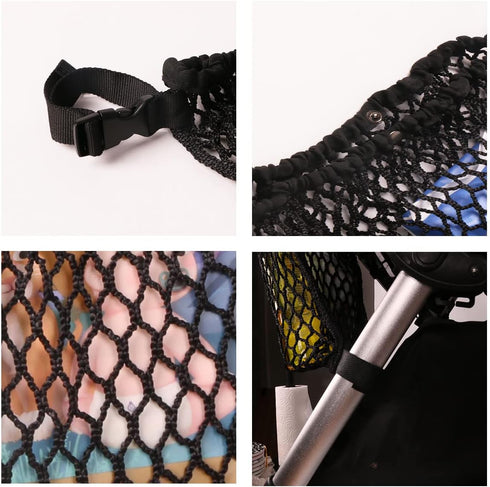 Stroller Caddy Organizer with Extra Large Storage Space, Universal Fit Cargo Net Mesh Hanging Bag for Diapers
