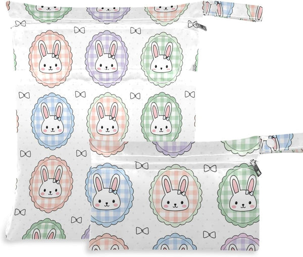Burbuja Rabbits Wet Dry Bags for Baby Cloth Diaper 2 Pack, Waterproof Reusable