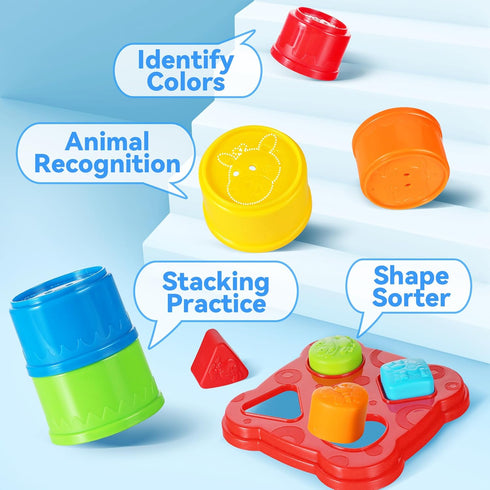 12 18 24 1 2 3 iPlay, iLearn Baby Stacking Toys, Toddler Nesting Stack Cups, Infant Stackable Block, Kids Sorting Game