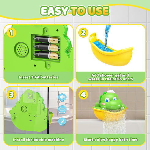 Baby Bath Toys Light-Up Bubble Machine, Automatic Bubble Maker with Cool Light for Kids Ages 1-8, Dinosaur Gifts