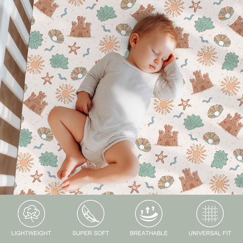ZoUbqchY 28"x52" Summer 2 Pack Retro Boho Surfing Baby Crib Sheets for Boy Girl Surfboards Coconut Palm Trees Sun Soft