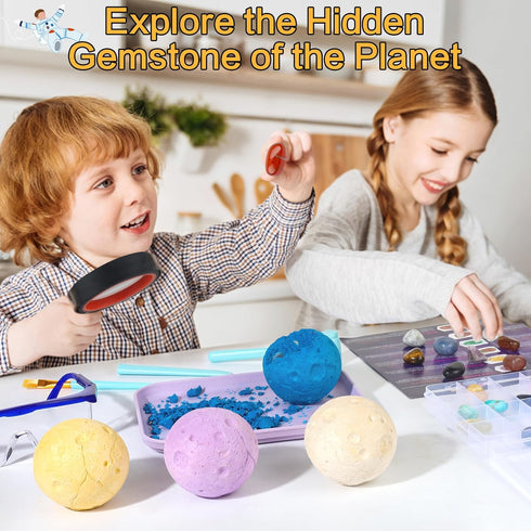 24 QLKUNLA Gemstones Dig Kit, Excavate Real Gems in Solar System STEM Educational Space Toys for Boys & Girls