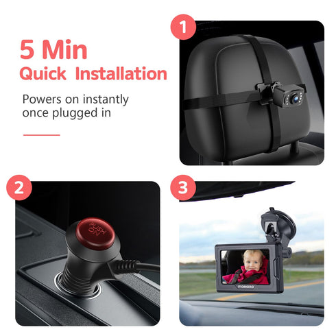 1080P 2 4.3'' Itomoro Baby Car Camera HD Dual-Channel Display Car Baby Camera with IR Night Vision Camera, Easily