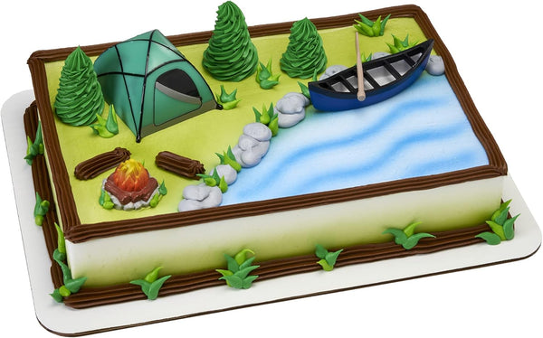 Decopac Fireside Camp DecoSet Cake Decoration, Multi, Tent, Canoe with Oar, Campfire
