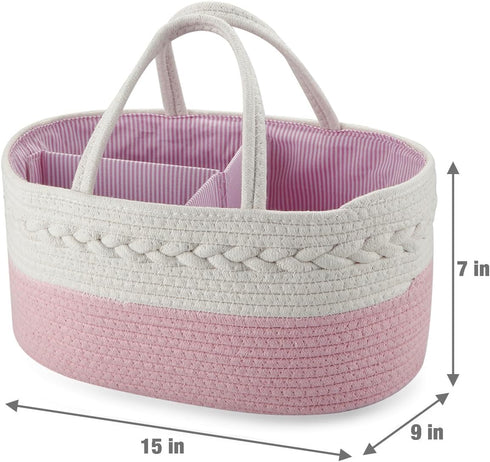 PandaEar Baby Diaper Caddy Organizer Cotton Rope Nursery Storage Basket Portable Car Organizer for Baby Shower Gifts