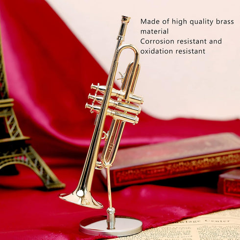 Miniature Brass Trumpet Model, Dollhouse Musical Instrument, Christmas Ornament
