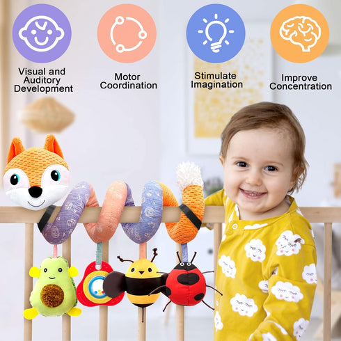 Car Seat Toys for Newborns, Stroller Toys for 0-6 Months with Music Rattles and Teether for Boys Girls